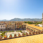 palermo-italy-july-18-2023-palermo-cathedral-view-of-tower-with-cityscape-from-roof-of-cathedral-a-major-landmark-and-tourist-attraction-in-capital-of-sicily